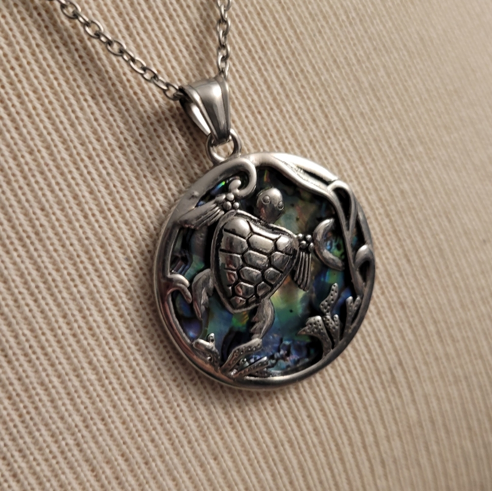 Abalone Sea Turtle Pendant Necklace